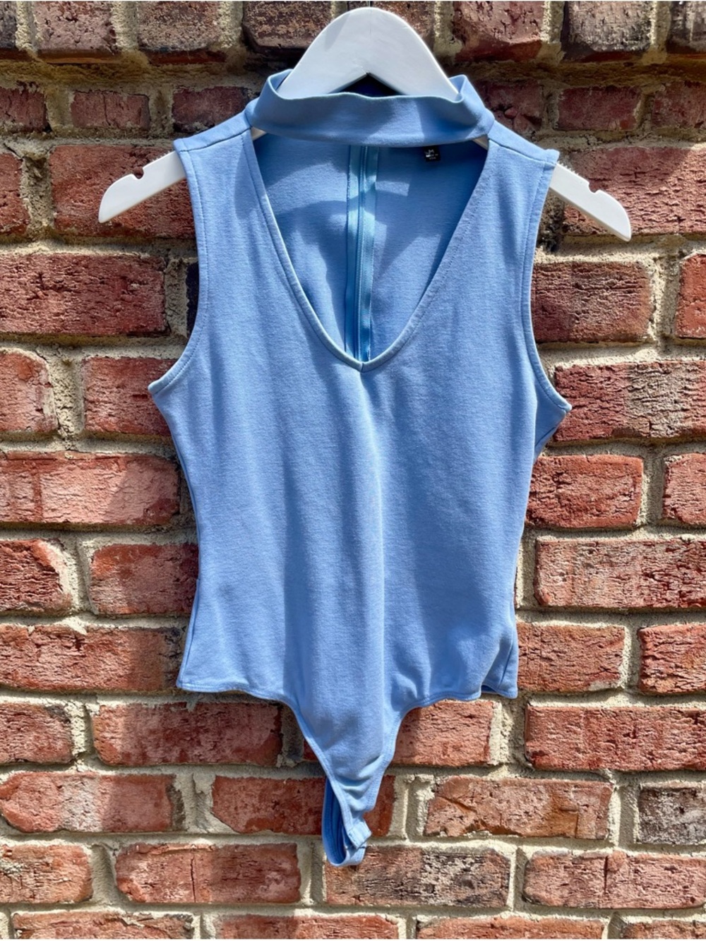 Lulu's Sky Blue Sleeveless Choker V-Neck Bodysuit